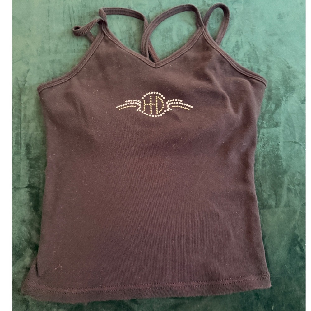 Harley Davidson Womens M Black Rhinestone Strappy Cami Tank Augusta Georgia USA